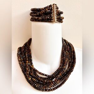 Artisan Tiger’s Eye 9 Strand Necklace & 10 strand Bracelet Set